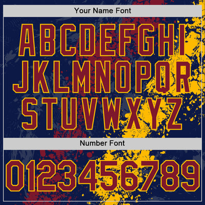 Custom Navy Crimson-Gold Splash Art 3D Pattern Design Bomber Full-Snap Varsity Letterman Hoodie Jacket