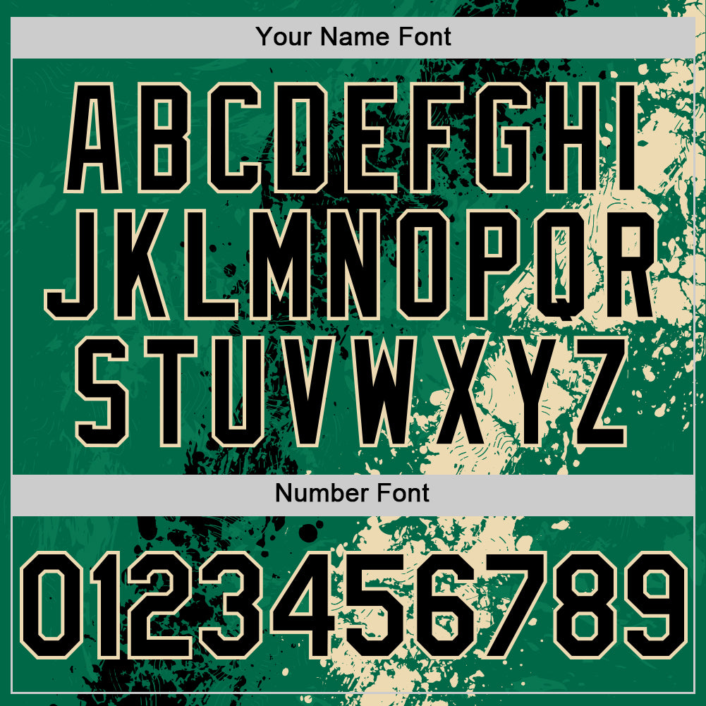 Custom Kelly Green Black-Cream Splash Art 3D Pattern Design Bomber Full-Snap Varsity Letterman Hoodie Jacket