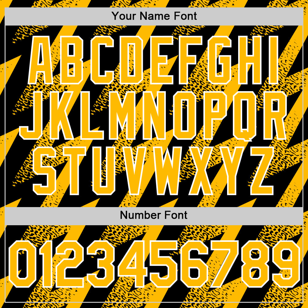 Custom Black Gold-White Zigzag Shape 3D Pattern Design Bomber Full-Snap Varsity Letterman Hoodie Jacket