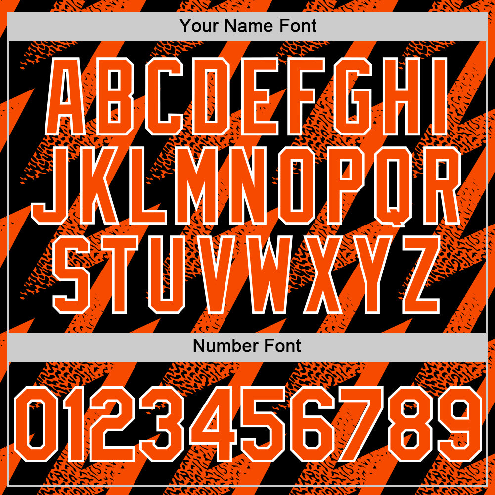 Custom Black Orange-White Zigzag Shape 3D Pattern Design Bomber Full-Snap Varsity Letterman Hoodie Jacket