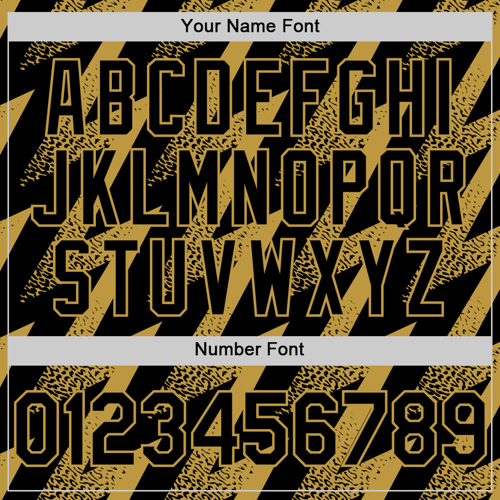 Custom Black Old Gold Zigzag Shape 3D Pattern Design Bomber Full-Snap Varsity Letterman Hoodie Jacket