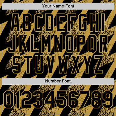 Custom Black Old Gold Zigzag Shape 3D Pattern Design Bomber Full-Snap Varsity Letterman Hoodie Jacket