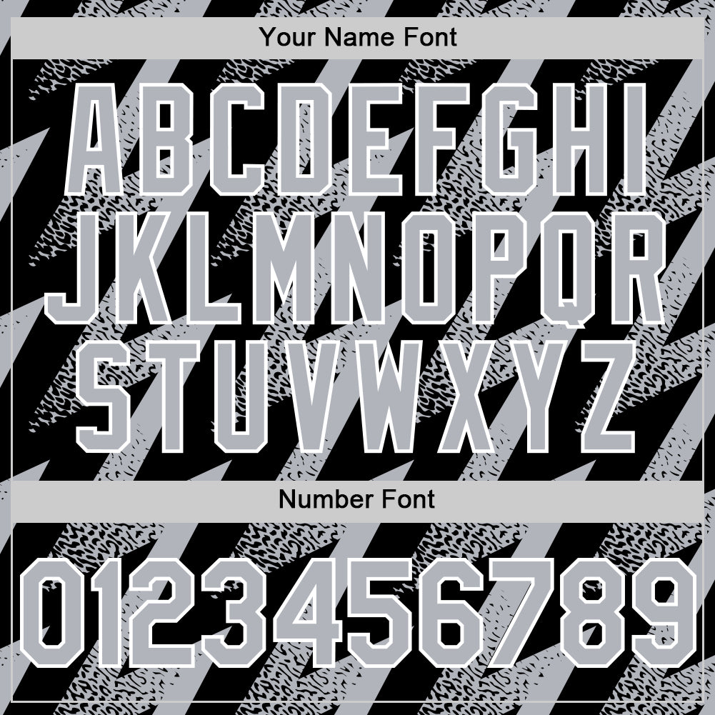 Custom Black Gray-White Zigzag Shape 3D Pattern Design Bomber Full-Snap Varsity Letterman Hoodie Jacket