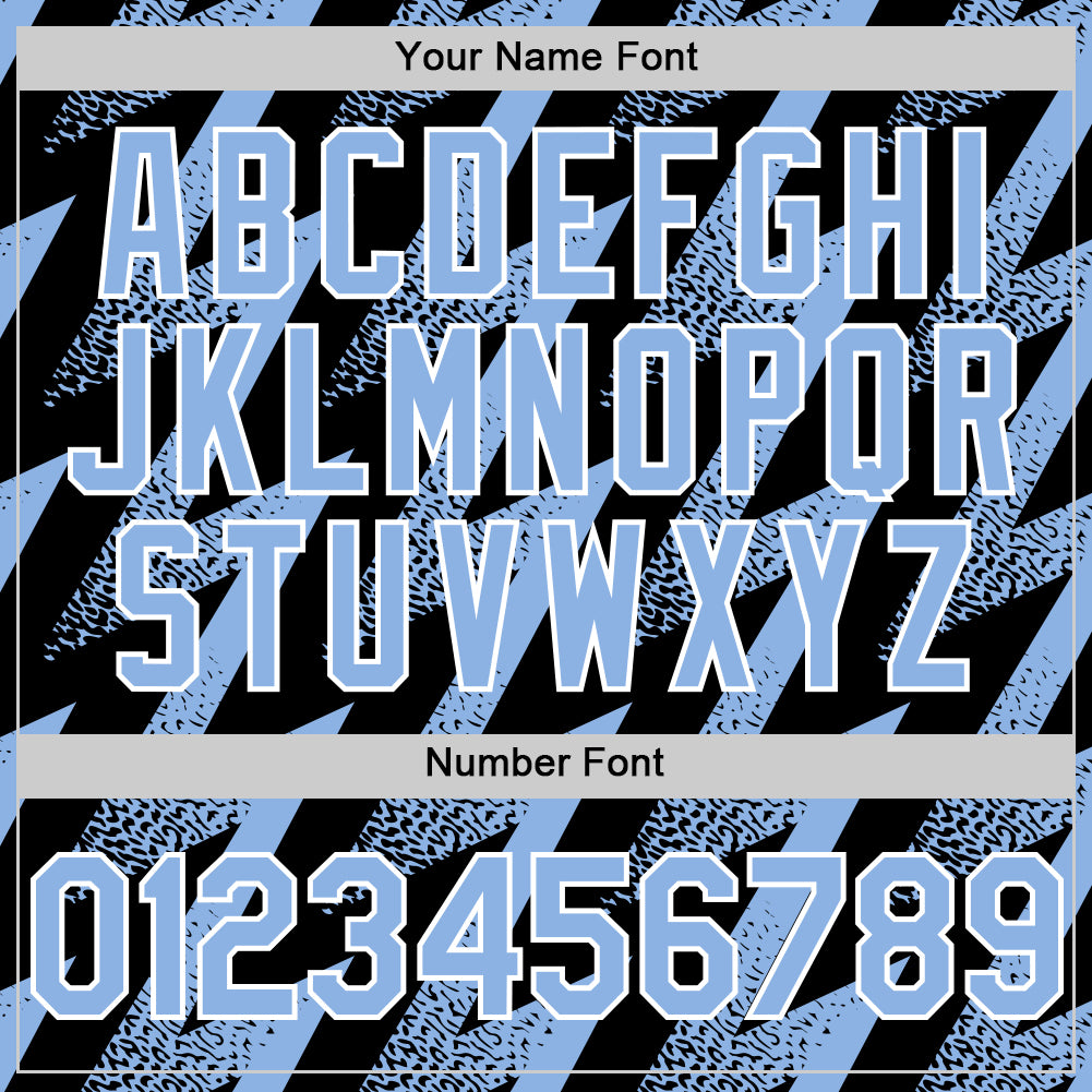 Custom Black Light Blue-White Zigzag Shape 3D Pattern Design Bomber Full-Snap Varsity Letterman Hoodie Jacket