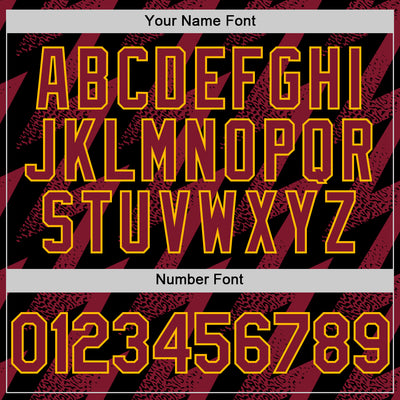 Custom Black Crimson-Gold Zigzag Shape 3D Pattern Design Bomber Full-Snap Varsity Letterman Hoodie Jacket