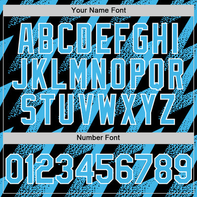 Custom Black Sky Blue-White Zigzag Shape 3D Pattern Design Bomber Full-Snap Varsity Letterman Hoodie Jacket