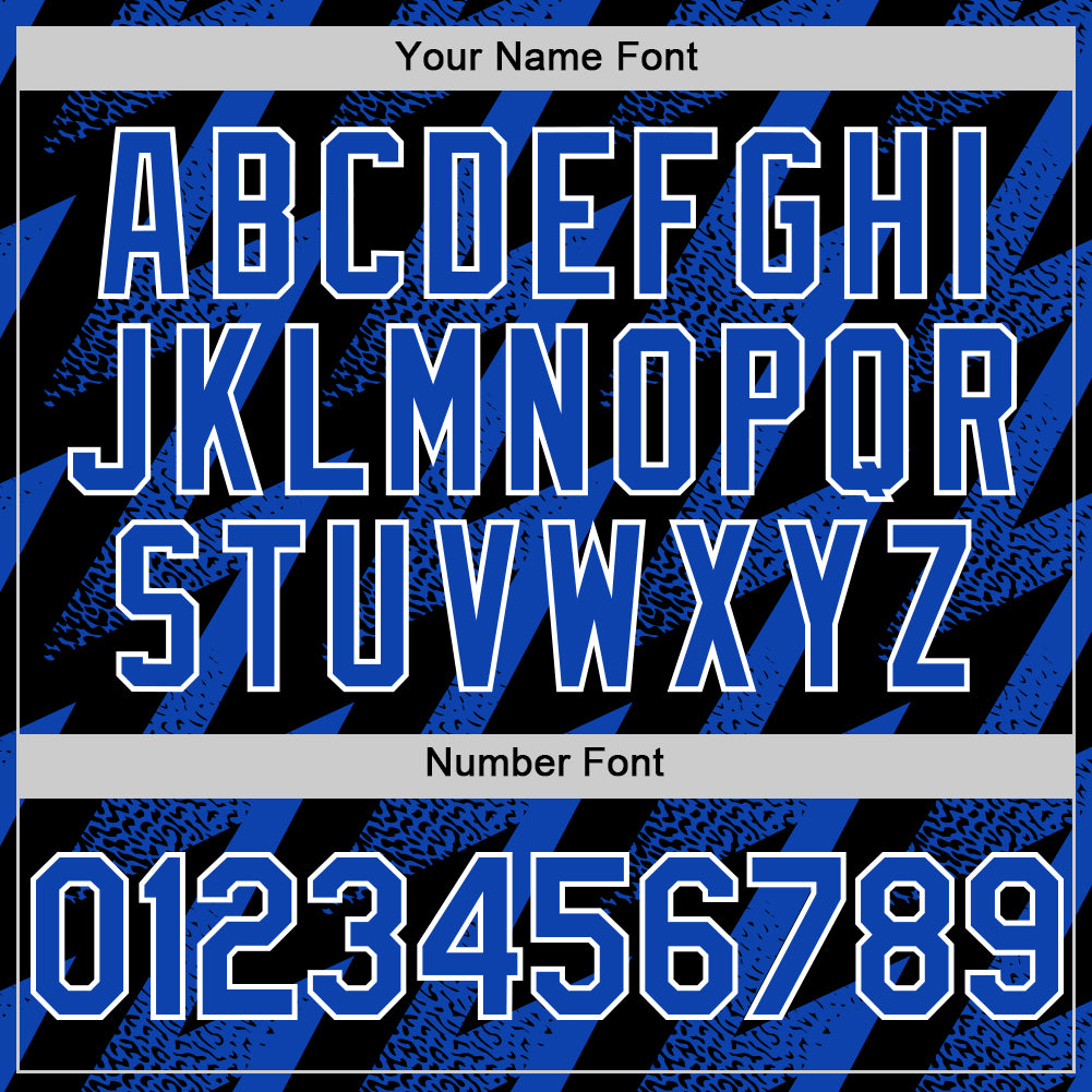 Custom Black Thunder Blue-White Zigzag Shape 3D Pattern Design Bomber Full-Snap Varsity Letterman Hoodie Jacket