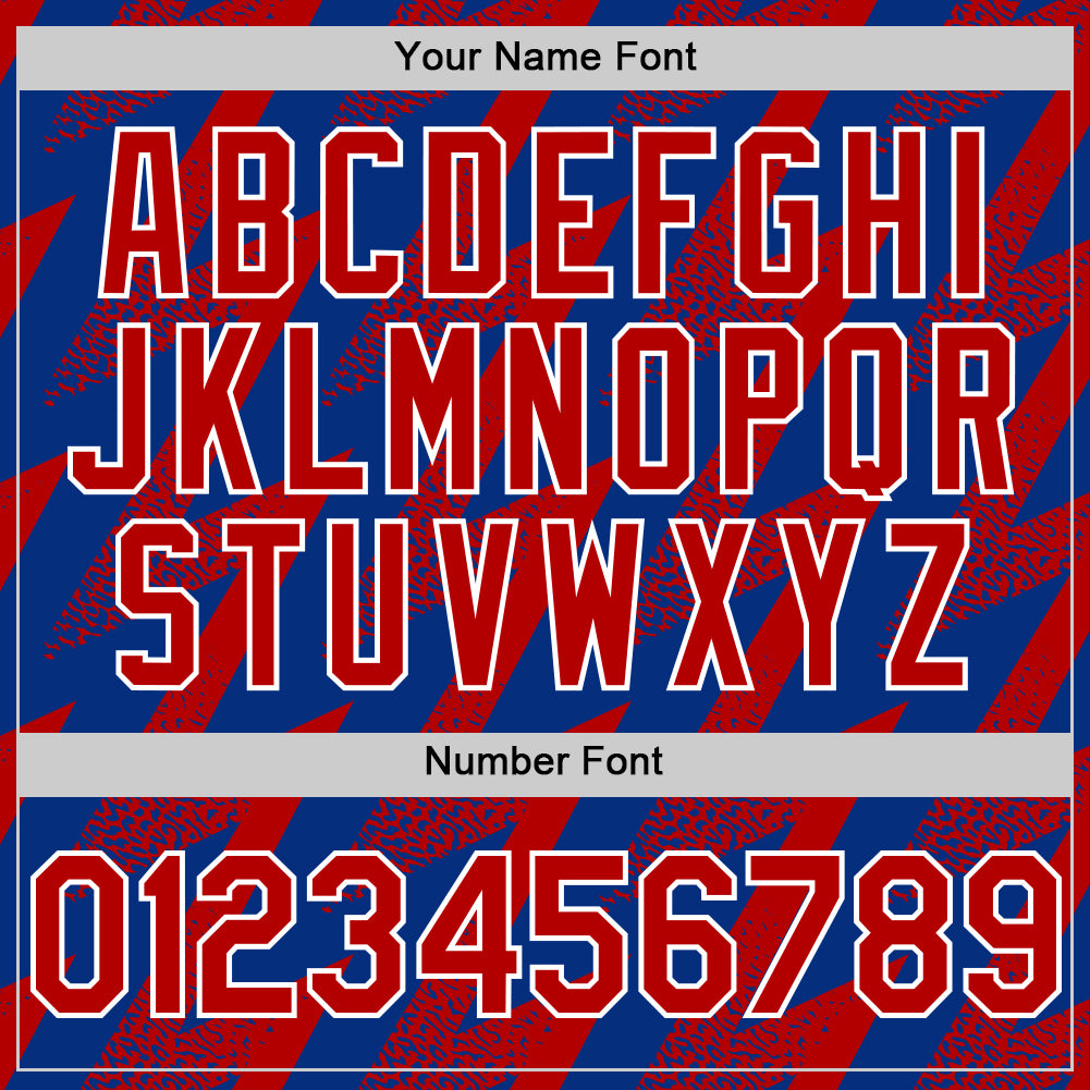 Custom Royal Red-White Zigzag Shape 3D Pattern Design Bomber Full-Snap Varsity Letterman Hoodie Jacket