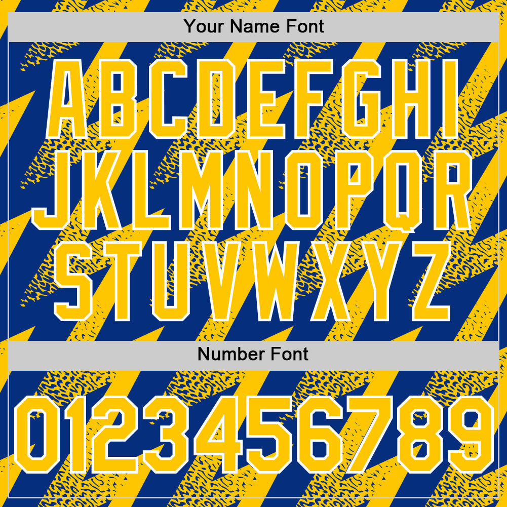 Custom Royal Yellow-White Zigzag Shape 3D Pattern Design Bomber Full-Snap Varsity Letterman Hoodie Jacket