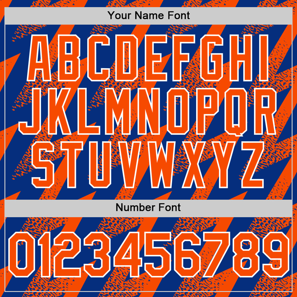 Custom Royal Orange-White Zigzag Shape 3D Pattern Design Bomber Full-Snap Varsity Letterman Hoodie Jacket