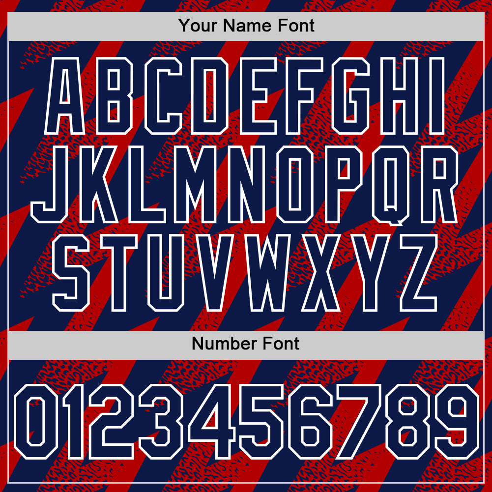 Custom Navy Red-White Zigzag Shape 3D Pattern Design Bomber Full-Snap Varsity Letterman Hoodie Jacket