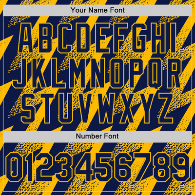 Custom Navy Gold Zigzag Shape 3D Pattern Design Bomber Full-Snap Varsity Letterman Hoodie Jacket