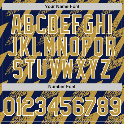 Custom Navy Old Gold-White Zigzag Shape 3D Pattern Design Bomber Full-Snap Varsity Letterman Hoodie Jacket