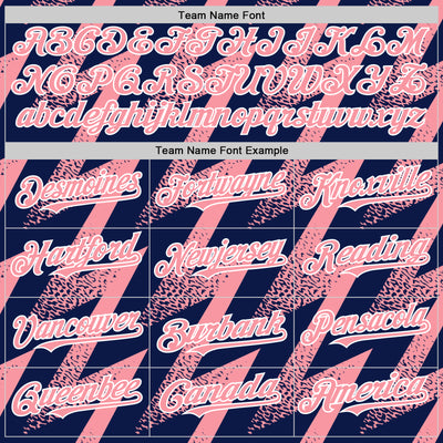 Custom Navy Medium Pink-White Zigzag Shape 3D Pattern Design Bomber Full-Snap Varsity Letterman Hoodie Jacket