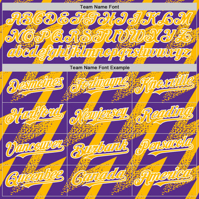 Custom Purple Gold-White Zigzag Shape 3D Pattern Design Bomber Full-Snap Varsity Letterman Hoodie Jacket