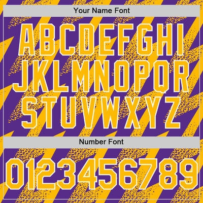 Custom Purple Gold-White Zigzag Shape 3D Pattern Design Bomber Full-Snap Varsity Letterman Hoodie Jacket