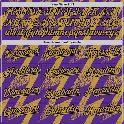 Custom Purple Old Gold Black-White Zigzag Shape 3D Pattern Design Bomber Full-Snap Varsity Letterman Hoodie Jacket