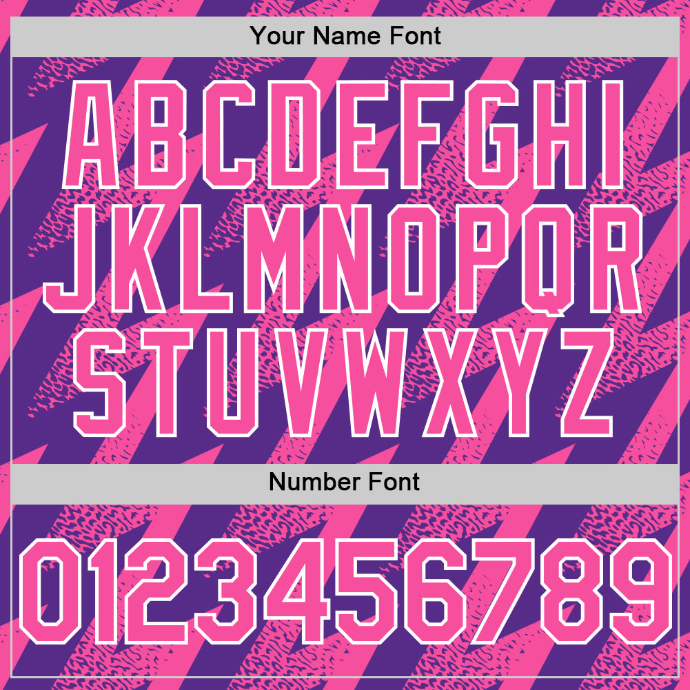 Custom Purple Pink-White Zigzag Shape 3D Pattern Design Bomber Full-Snap Varsity Letterman Hoodie Jacket