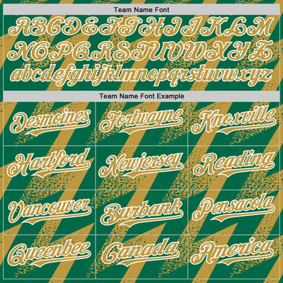 Custom Kelly Green Old Gold-White Zigzag Shape 3D Pattern Design Bomber Full-Snap Varsity Letterman Hoodie Jacket