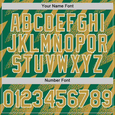 Custom Kelly Green Old Gold-White Zigzag Shape 3D Pattern Design Bomber Full-Snap Varsity Letterman Hoodie Jacket