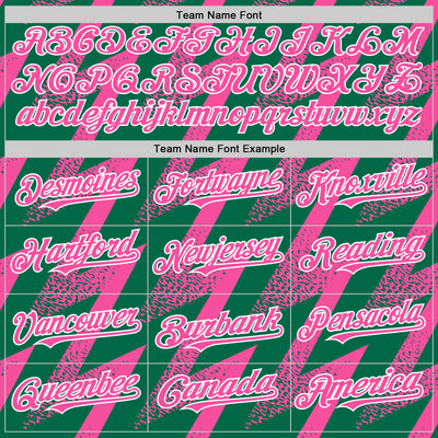 Custom Kelly Green Pink-White Zigzag Shape 3D Pattern Design Bomber Full-Snap Varsity Letterman Hoodie Jacket