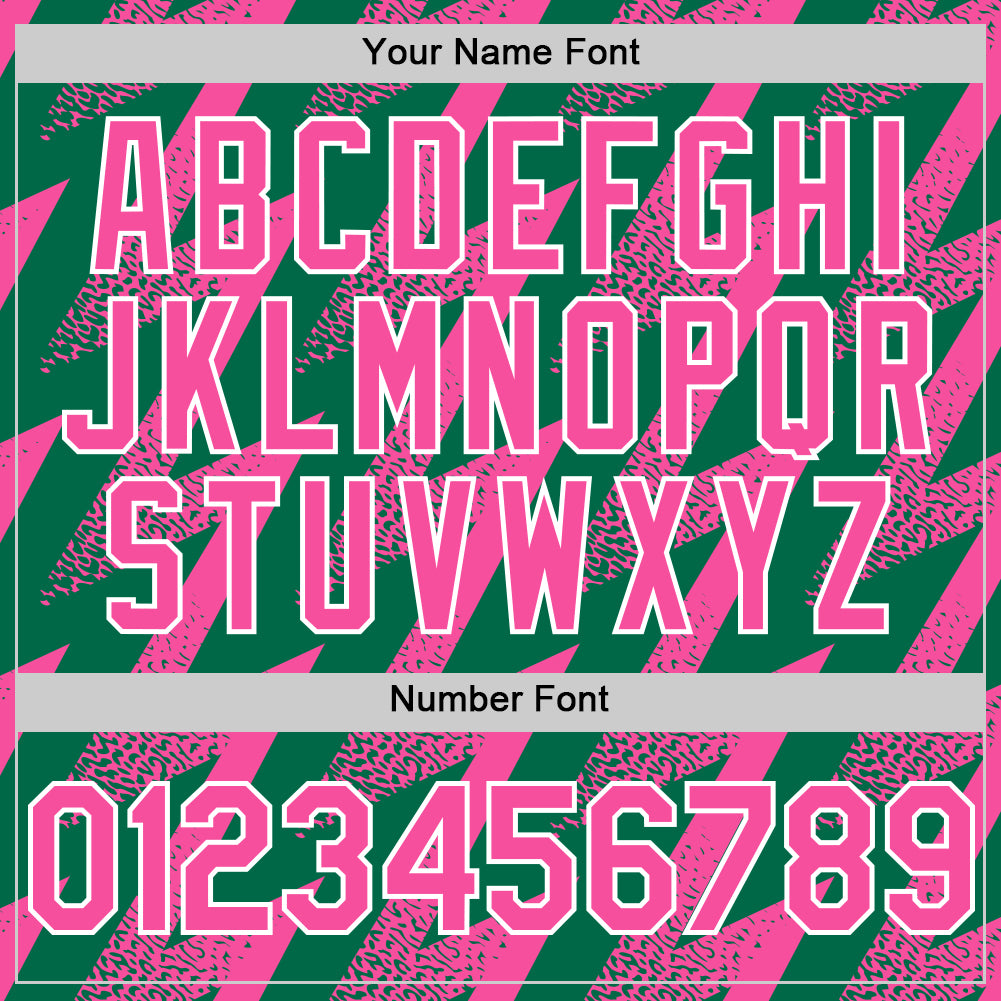 Custom Kelly Green Pink-White Zigzag Shape 3D Pattern Design Bomber Full-Snap Varsity Letterman Hoodie Jacket