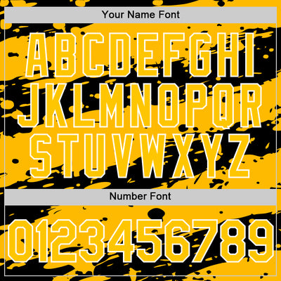 Custom Black Gold-White Splash 3D Pattern Design Bomber Full-Snap Varsity Letterman Hoodie Jacket