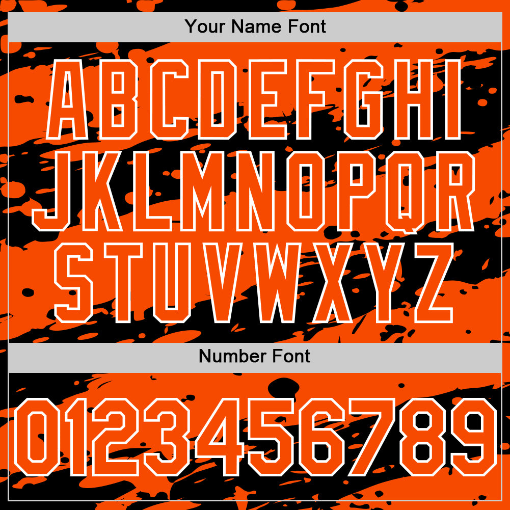 Custom Black Orange-White Splash 3D Pattern Design Bomber Full-Snap Varsity Letterman Hoodie Jacket