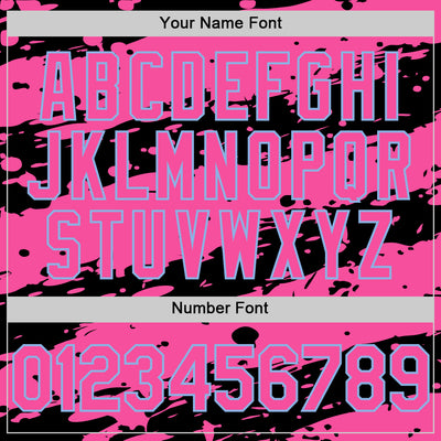 Custom Black Pink-Light Blue Splash 3D Pattern Design Bomber Full-Snap Varsity Letterman Hoodie Jacket