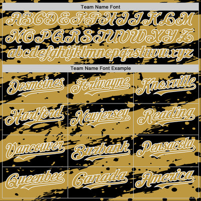 Custom Black Old Gold-White Splash 3D Pattern Design Bomber Full-Snap Varsity Letterman Hoodie Jacket