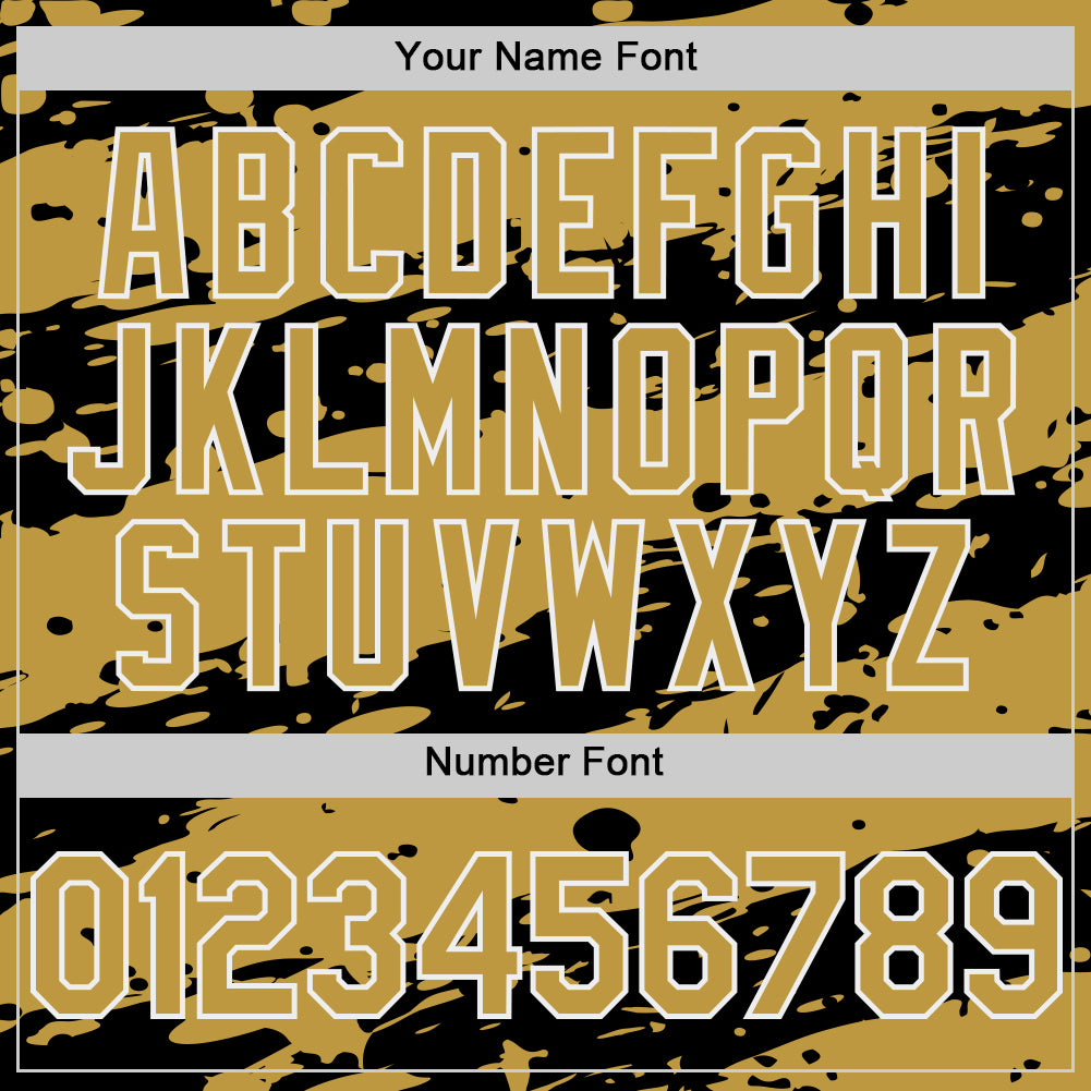 Custom Black Old Gold-White Splash 3D Pattern Design Bomber Full-Snap Varsity Letterman Hoodie Jacket