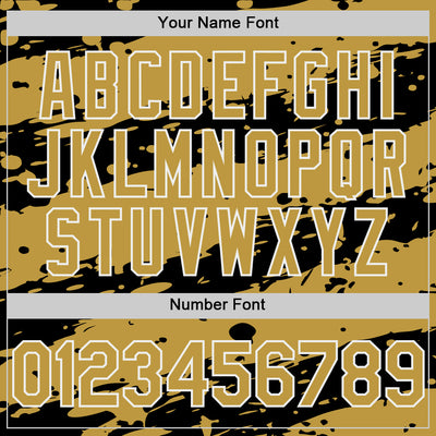 Custom Black Old Gold-White Splash 3D Pattern Design Bomber Full-Snap Varsity Letterman Hoodie Jacket