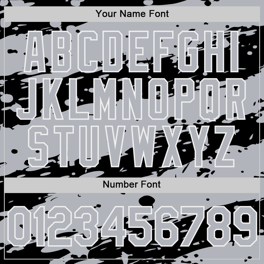 Custom Black Gray-White Splash 3D Pattern Design Bomber Full-Snap Varsity Letterman Hoodie Jacket