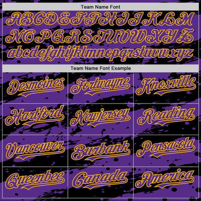 Custom Black Purple-Gold Splash 3D Pattern Design Bomber Full-Snap Varsity Letterman Hoodie Jacket