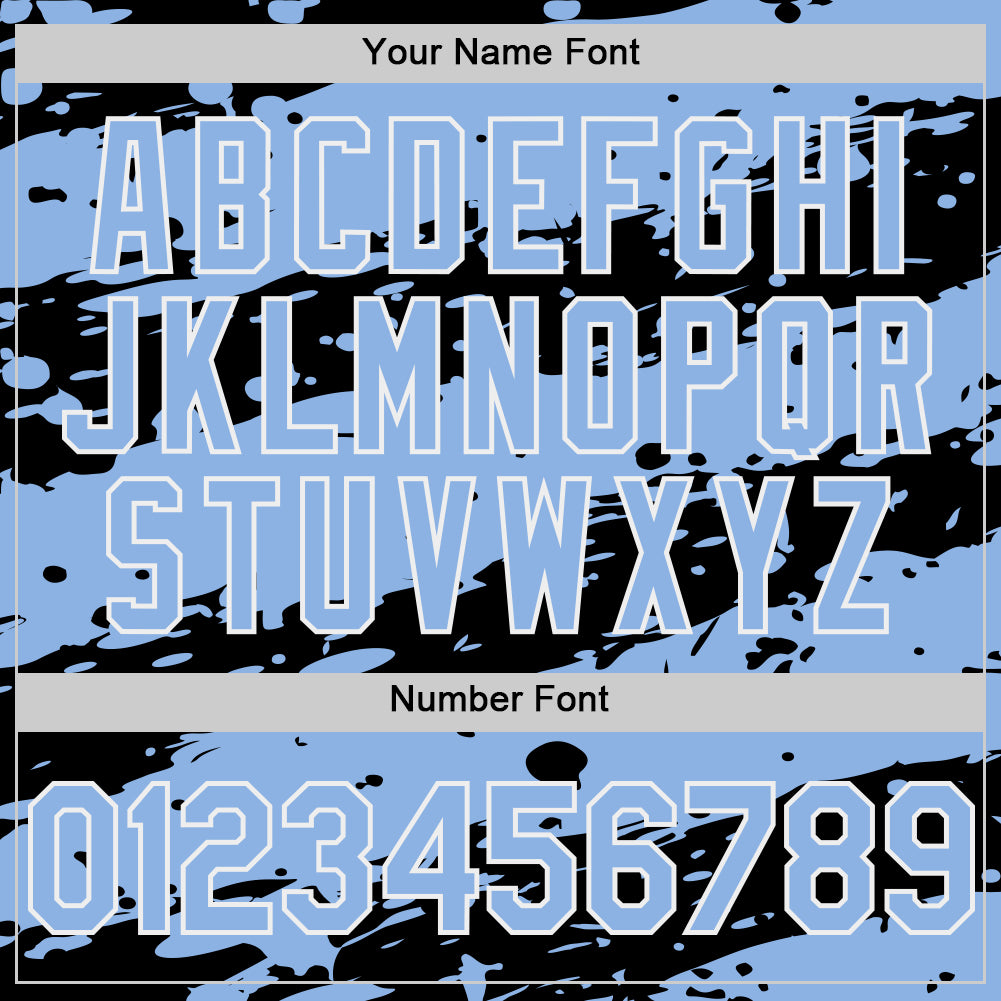 Custom Black Light Blue-White Splash 3D Pattern Design Bomber Full-Snap Varsity Letterman Hoodie Jacket