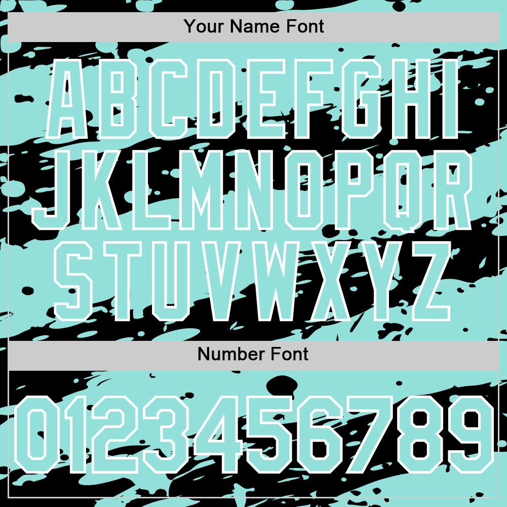 Custom Black Ice Blue-White Splash 3D Pattern Design Bomber Full-Snap Varsity Letterman Hoodie Jacket