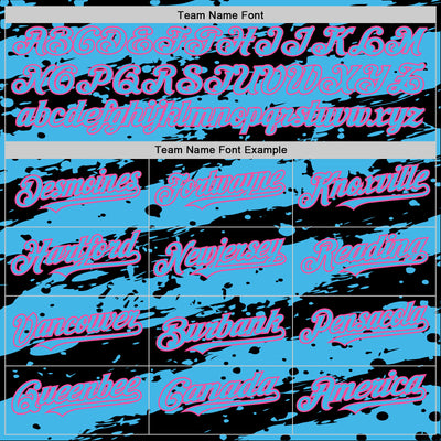 Custom Black Sky Blue-Pink Splash 3D Pattern Design Bomber Full-Snap Varsity Letterman Hoodie Jacket