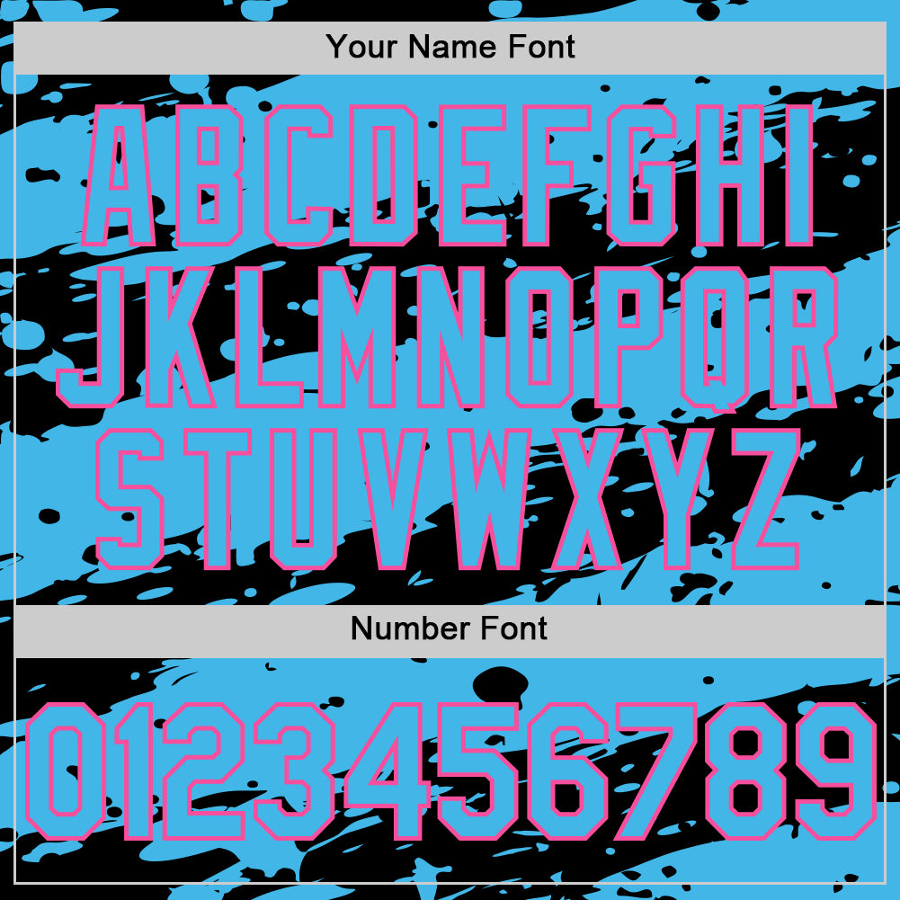 Custom Black Sky Blue-Pink Splash 3D Pattern Design Bomber Full-Snap Varsity Letterman Hoodie Jacket