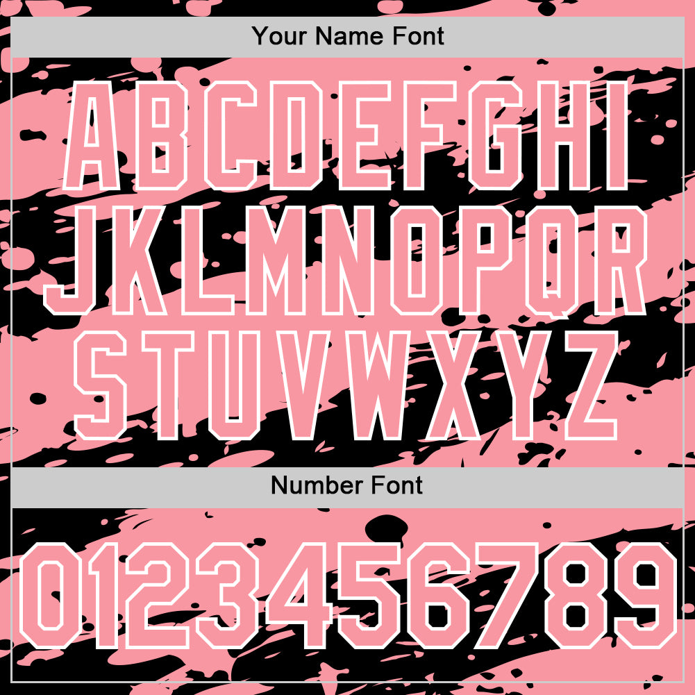 Custom Black Medium Pink-White Splash 3D Pattern Design Bomber Full-Snap Varsity Letterman Hoodie Jacket