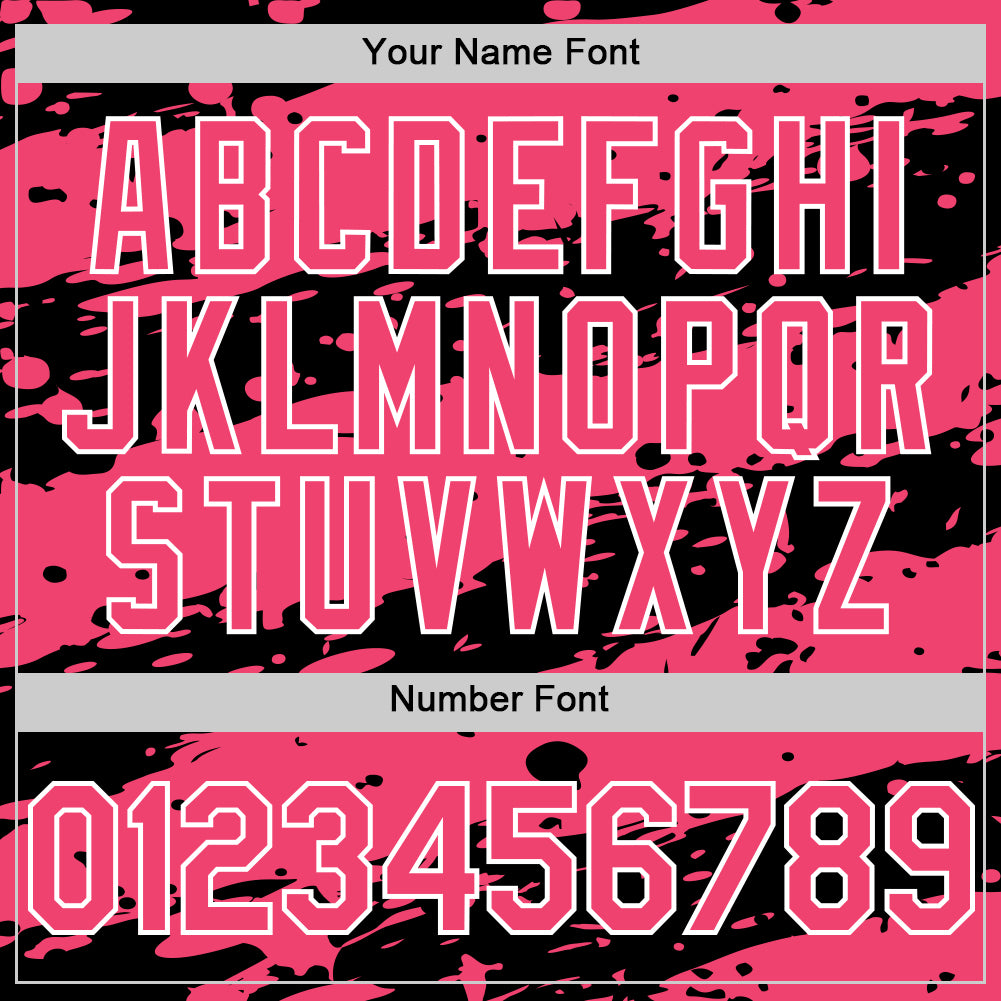 Custom Black Neon Pink-White Splash 3D Pattern Design Bomber Full-Snap Varsity Letterman Hoodie Jacket