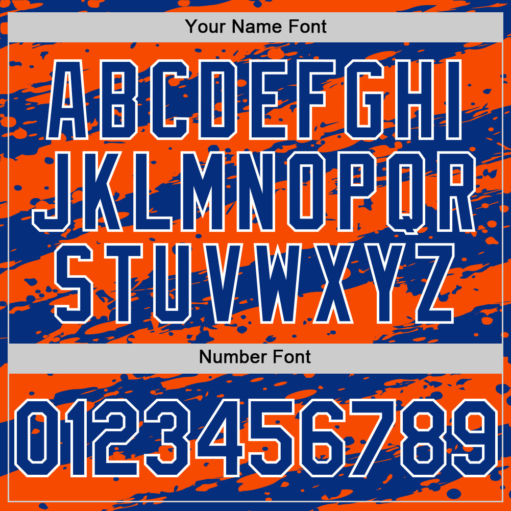 Custom Orange Royal-White Splash 3D Pattern Design Bomber Full-Snap Varsity Letterman Hoodie Jacket