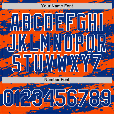 Custom Orange Royal-White Splash 3D Pattern Design Bomber Full-Snap Varsity Letterman Hoodie Jacket