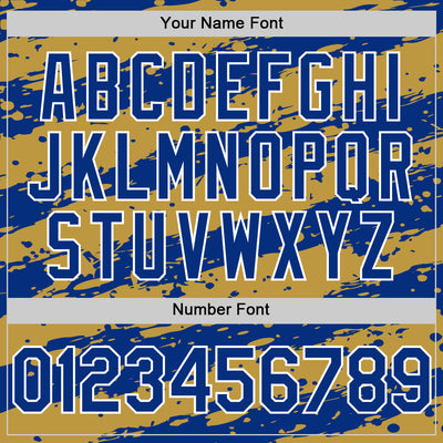 Custom Old Gold Royal-White Splash 3D Pattern Design Bomber Full-Snap Varsity Letterman Hoodie Jacket