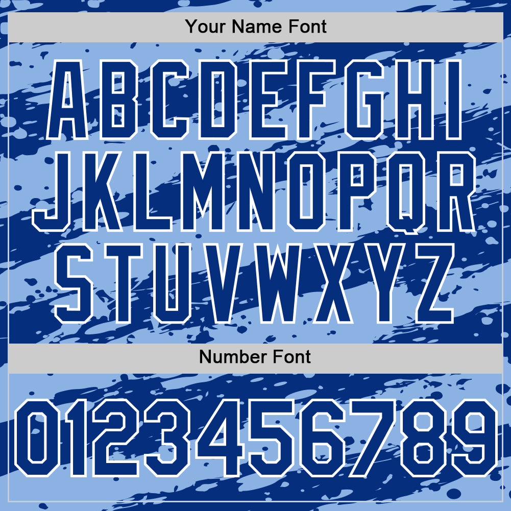 Custom Light Blue Royal-White Splash 3D Pattern Design Bomber Full-Snap Varsity Letterman Hoodie Jacket