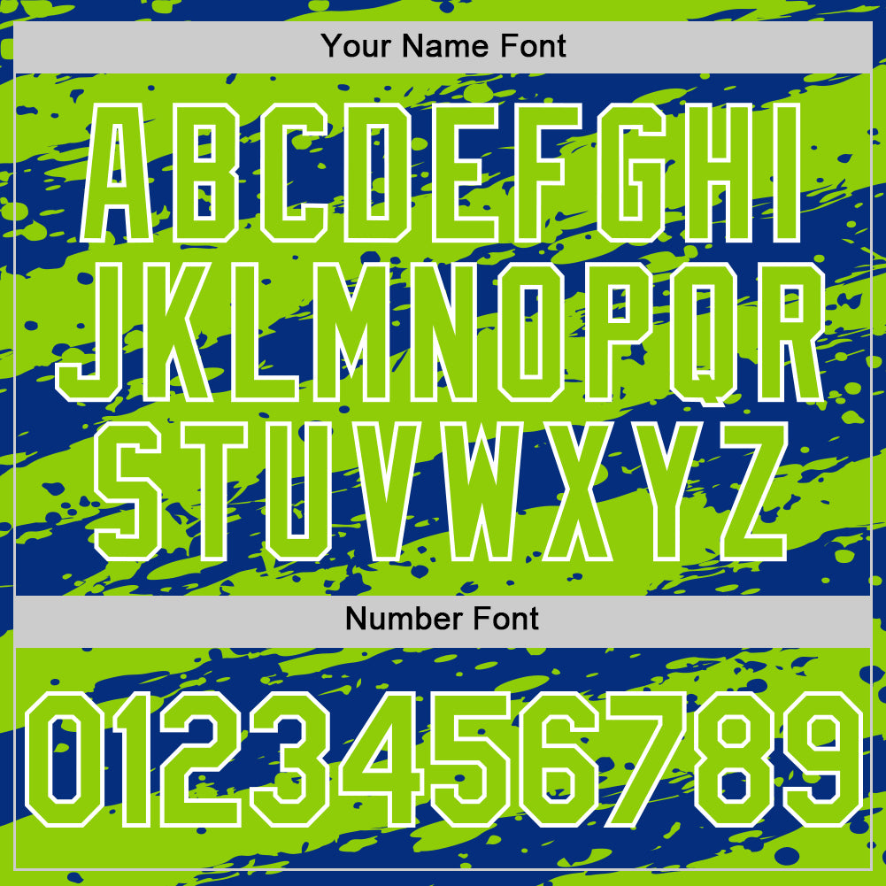 Custom Royal Neon Green-White Splash 3D Pattern Design Bomber Full-Snap Varsity Letterman Hoodie Jacket