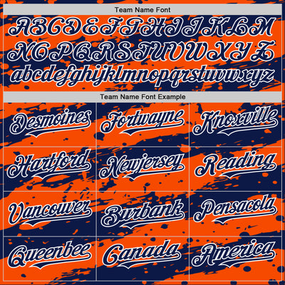 Custom Orange Navy-White Splash 3D Pattern Design Bomber Full-Snap Varsity Letterman Hoodie Jacket