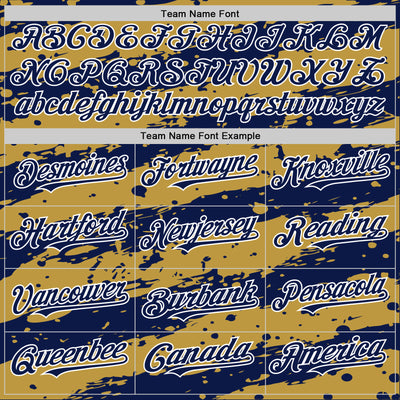 Custom Old Gold Navy-White Splash 3D Pattern Design Bomber Full-Snap Varsity Letterman Hoodie Jacket