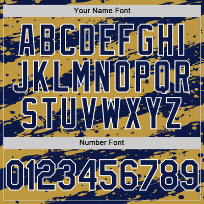 Custom Old Gold Navy-White Splash 3D Pattern Design Bomber Full-Snap Varsity Letterman Hoodie Jacket