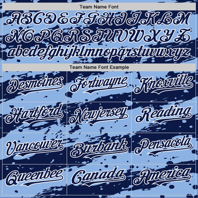 Custom Light Blue Navy-White Splash 3D Pattern Design Bomber Full-Snap Varsity Letterman Hoodie Jacket