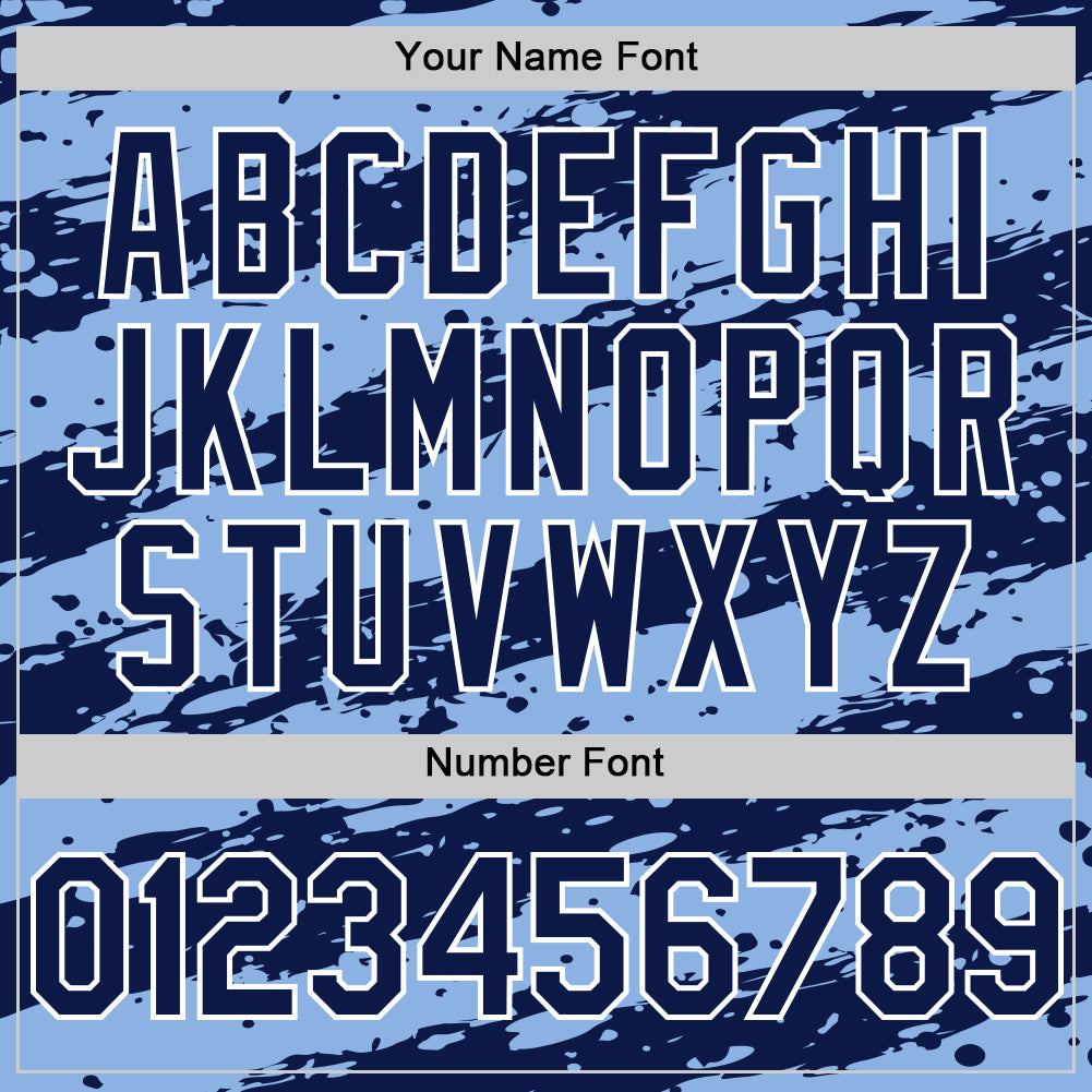 Custom Light Blue Navy-White Splash 3D Pattern Design Bomber Full-Snap Varsity Letterman Hoodie Jacket